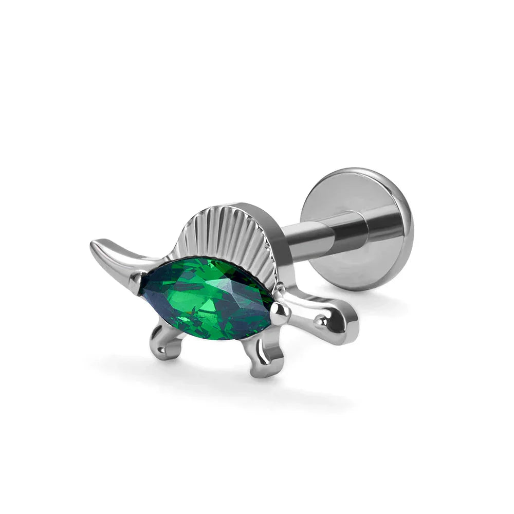 Dinosaur nose stud titanium stud with a clear green gemstone cute nose stud