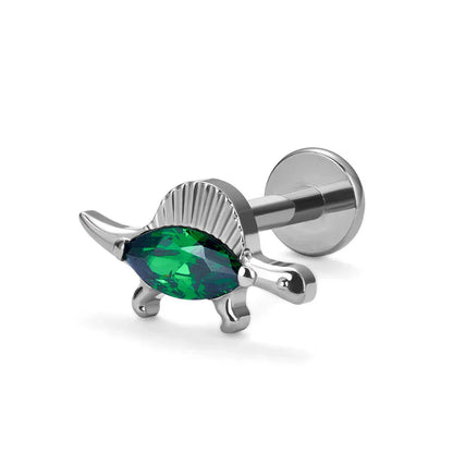 Dinosaur nose stud titanium stud with a clear green gemstone cute nose stud