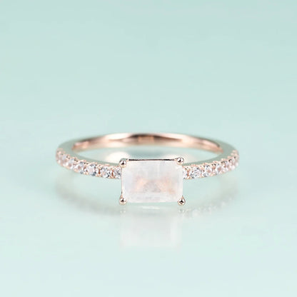 Unique moonstone ring with an emerald moonstone sterling silver