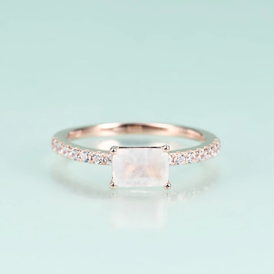 Unique moonstone ring with an emerald moonstone sterling silver