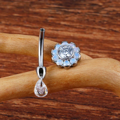 Cute rook piercing titanium flower rook earring with teardrop CZ 16G curved barbell