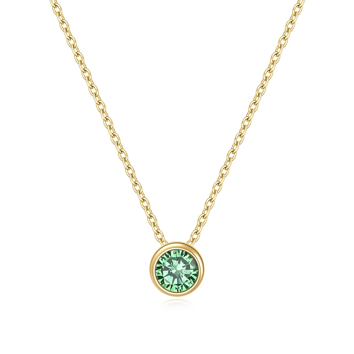 Green stone necklace with an emerald green cz stone dainty necklace