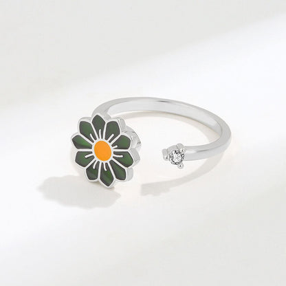 Spinner ring for anxiety pink and green daisy flower