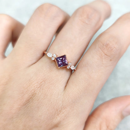 Rose gold alexandrite ring color changing