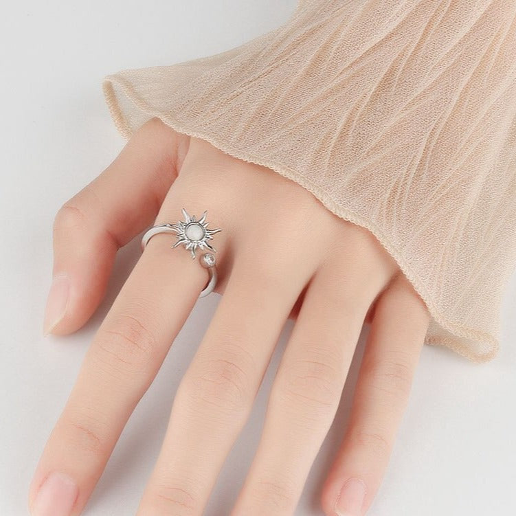 Fidget ring for anxiety with a sunflower sterling silver
