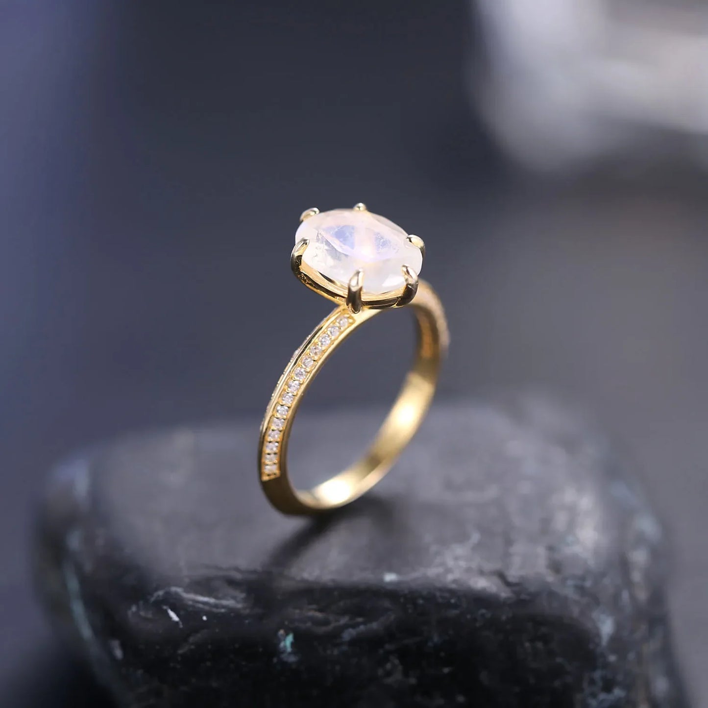 Real moonstone ring with an oval moonstone simple and dainty