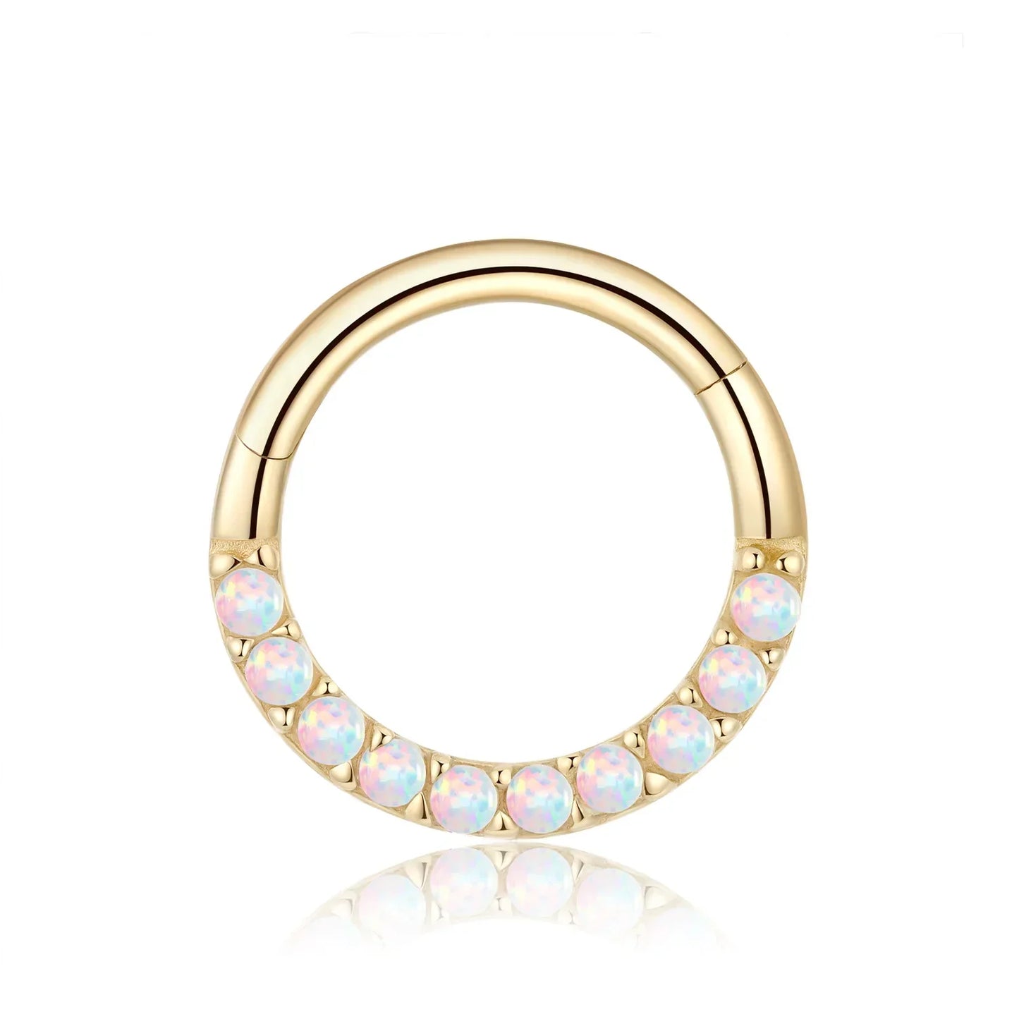 Opal nose piercing 14K gold opal hoop earring hinged segment clicker septum ring daith piercing