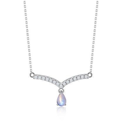 V-shape moonstone necklace curved bar necklace gift for her birthstone necklace
