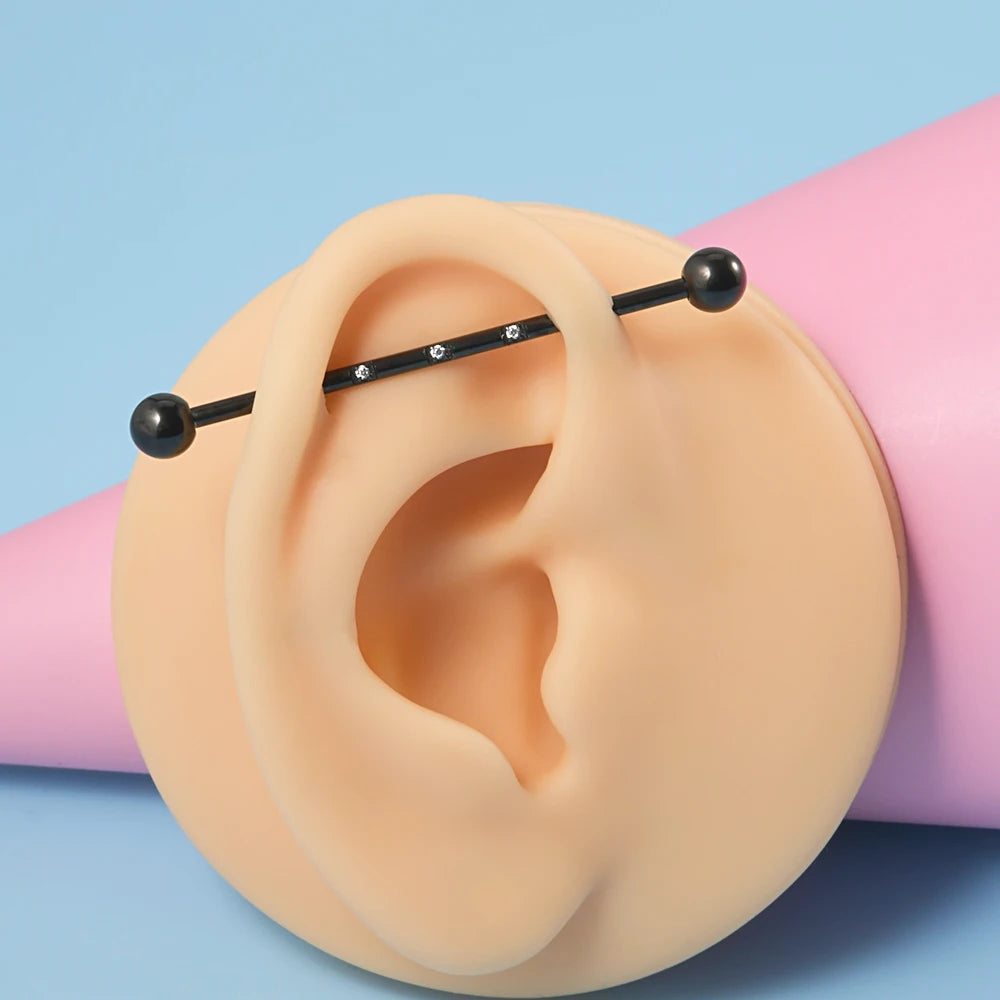 Industrial bar earring with cz 14G 38mm titanium industrial barbell piercing gold silver rose gold black