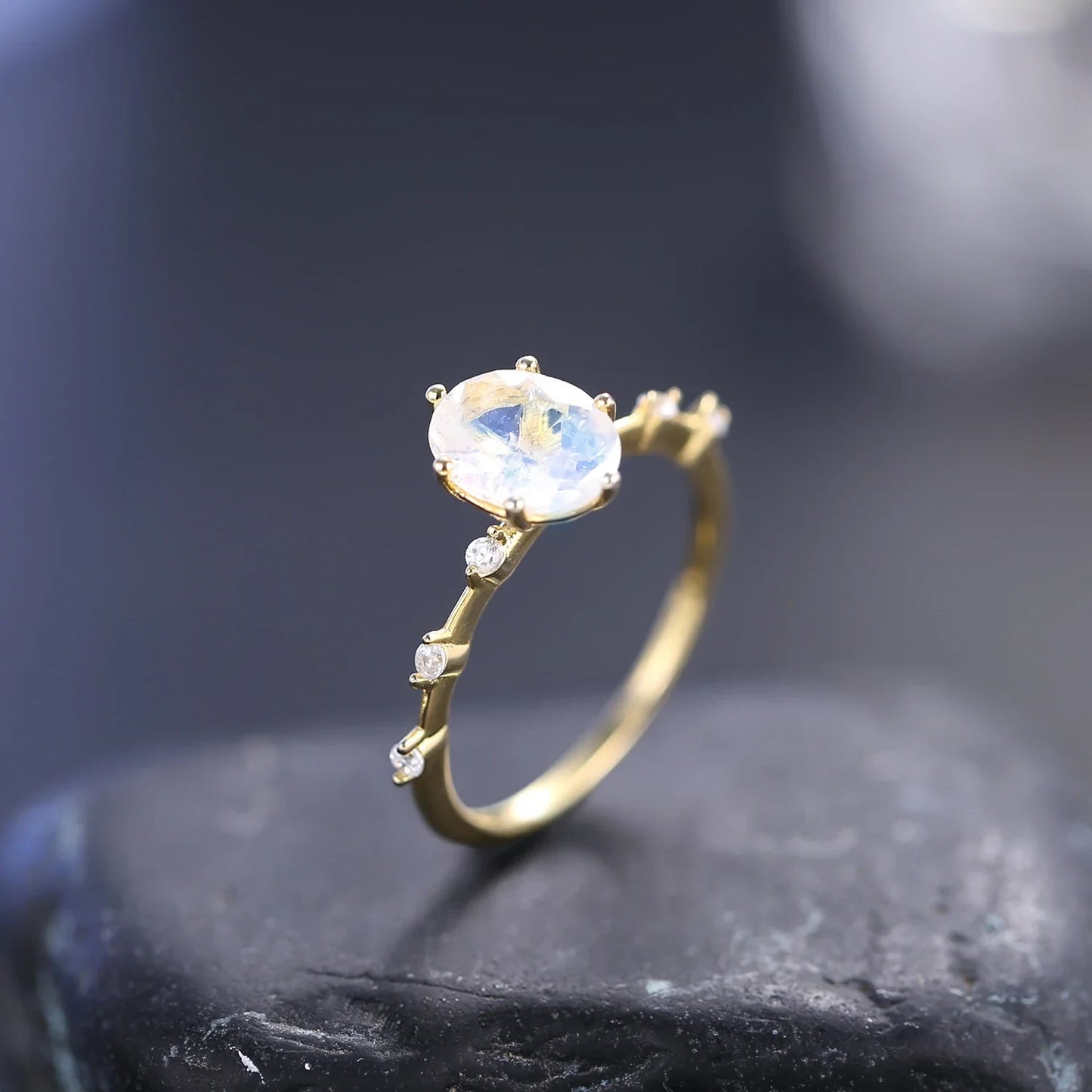 Moonstone promise ring with a think band stacking ring