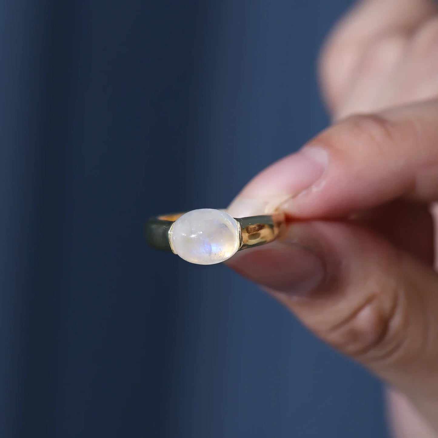 Men's moonstone ring in gold simple and minimalist sterling silver