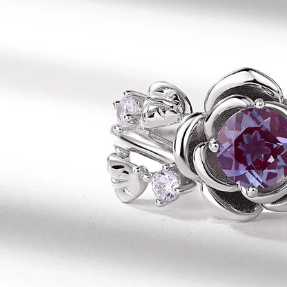 Alexandrite gemstone ring flower shape adjustable ring sterling silver