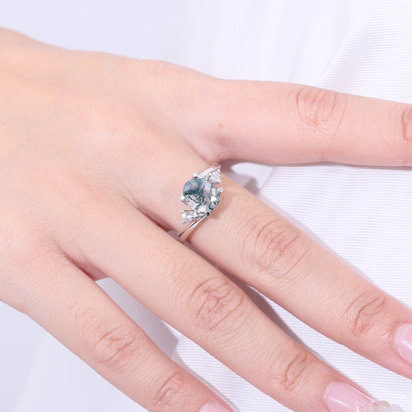 Real moss agate ring oval shape in silver