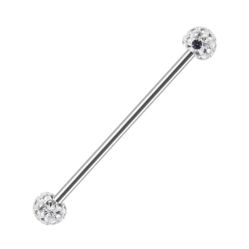 Beautiful industrial piercing with colorful crystal balls titanium industrial barbell tongue piercing jewelry