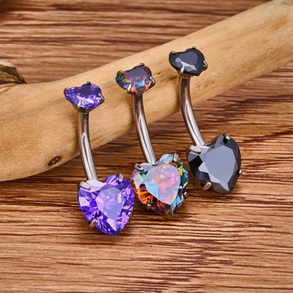 Heart belly button ring with pink clear red purple black CZ titanium heart belly piercing