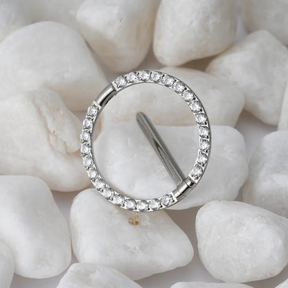 Nipple clicker ring gold and silver titanium 14G with CZ 1 piece