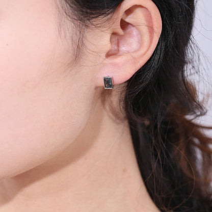 Moss agate earring studs with rectangle moss agate natural green moss agate