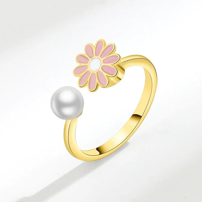 Anxiety ring for women red yellow and white flower sterling silver