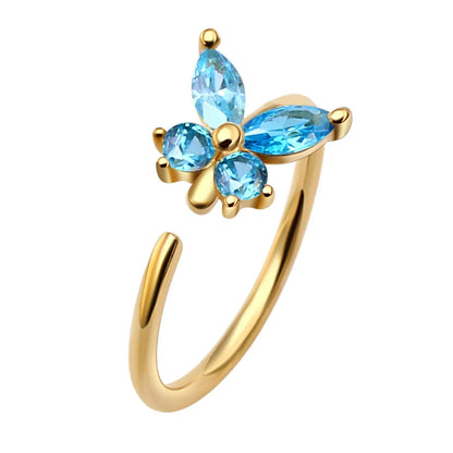 Solid gold nose ring with a butterfly 14K real gold cute butterfly nose ring 20G
