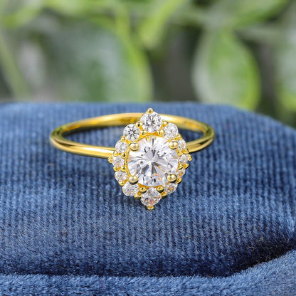 Moissanite solitaire ring halo setting round cut