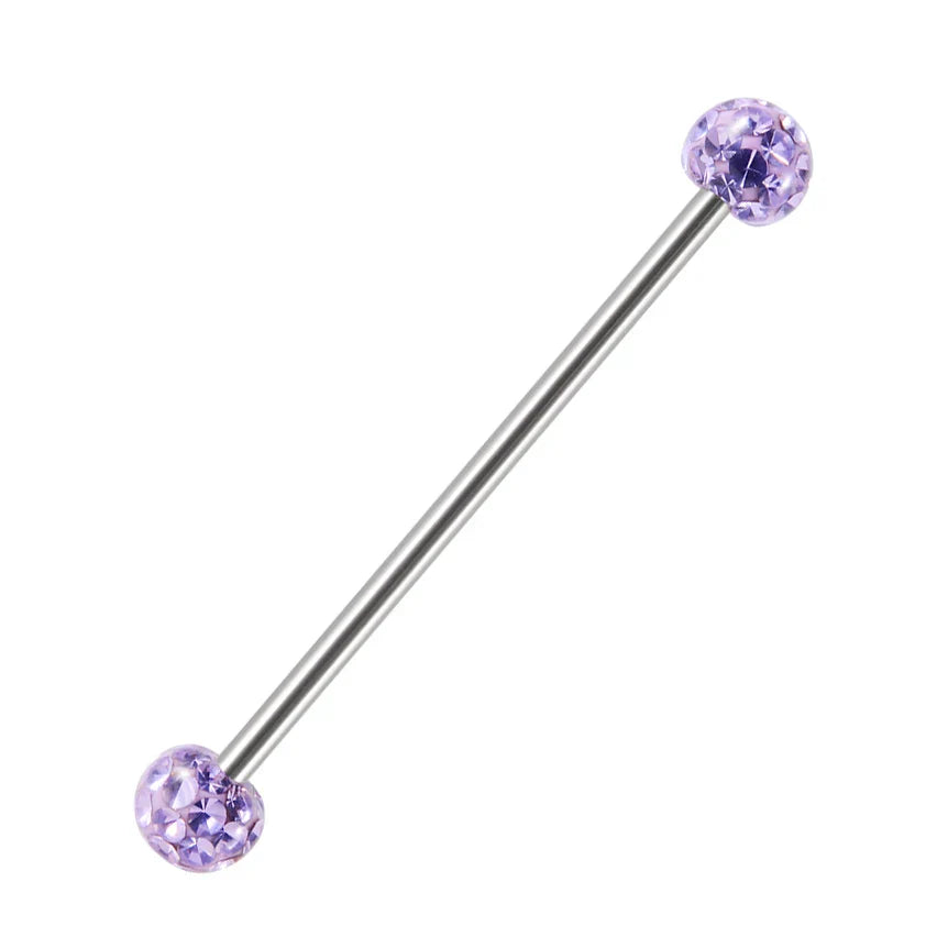 Beautiful industrial piercing with colorful crystal balls titanium industrial barbell tongue piercing jewelry