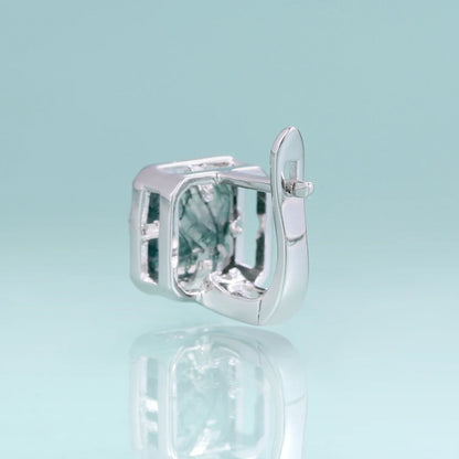 Moss agate earrings with square green moss agate sterling silver earrings