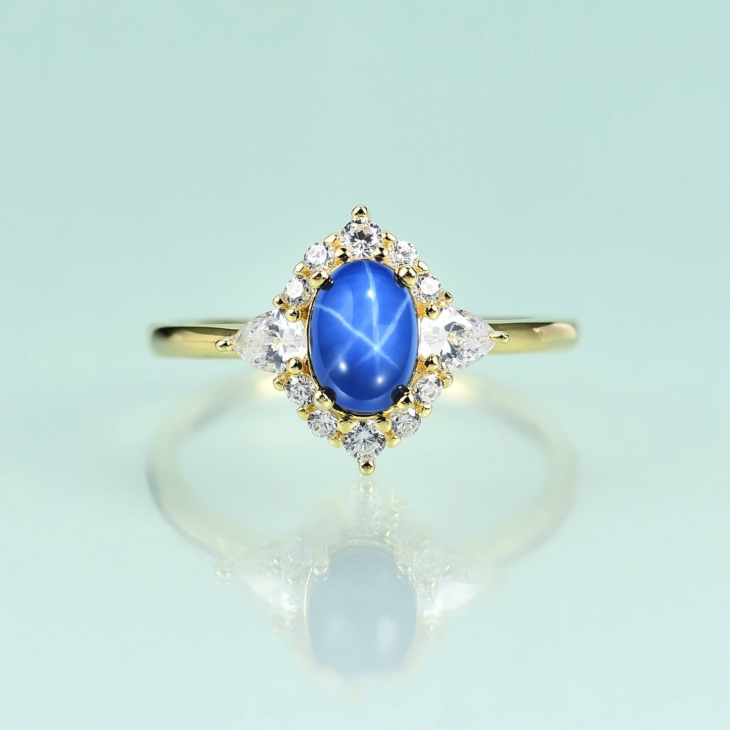 Blue star sapphire ring vintage style engagement ring