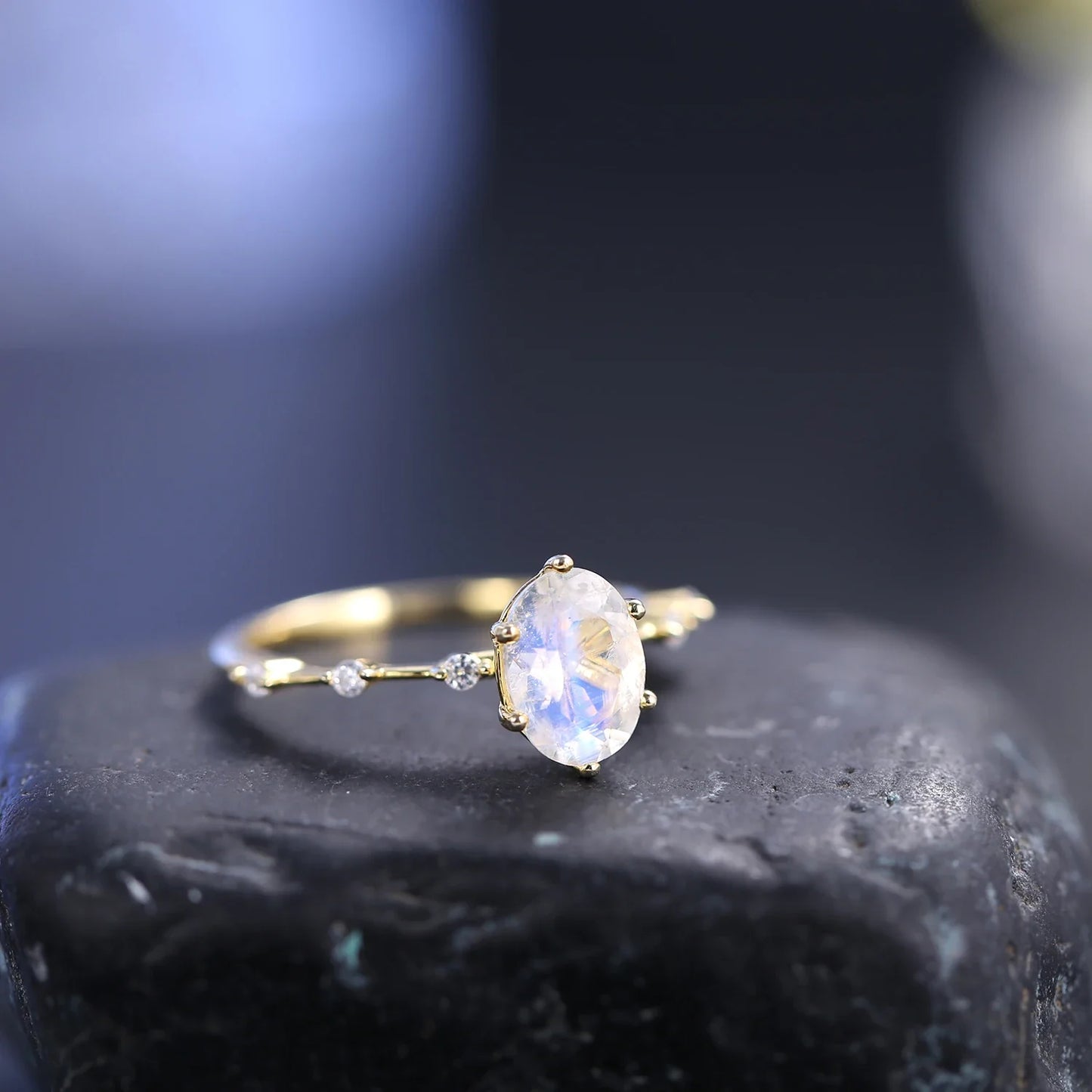 Moonstone promise ring with a think band stacking ring
