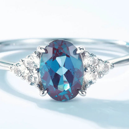 Lab created alexandrite ring color changing June birthstone
