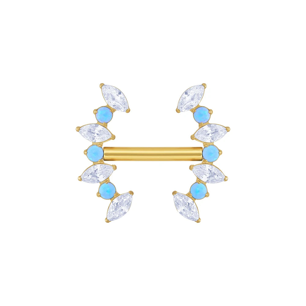 Nipple piercing bar 14g gold nipple bar with blue opal stones implant-grade titanium 1 piece