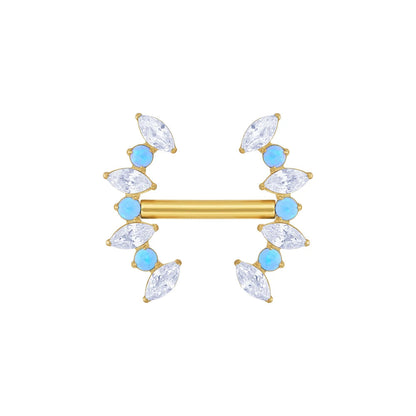 Nipple piercing bar 14g gold nipple bar with blue opal stones implant-grade titanium 1 piece