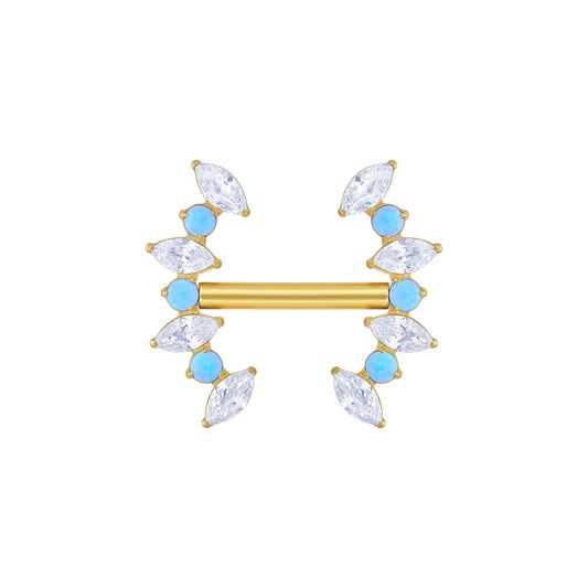 Nipple piercing bar 14g gold nipple bar with blue opal stones implant-grade titanium 1 piece