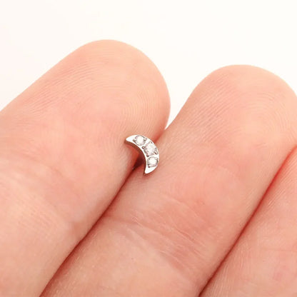 Crescent moon stud earring with clear CZ titanium nose stud cute and tiny