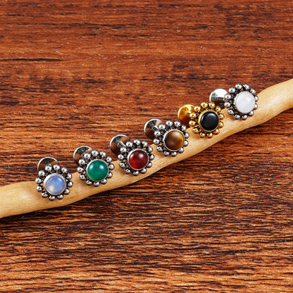 Cute medusa piercing with natural semi-precious gemstones titanium flower lip stud nose stud ear stud