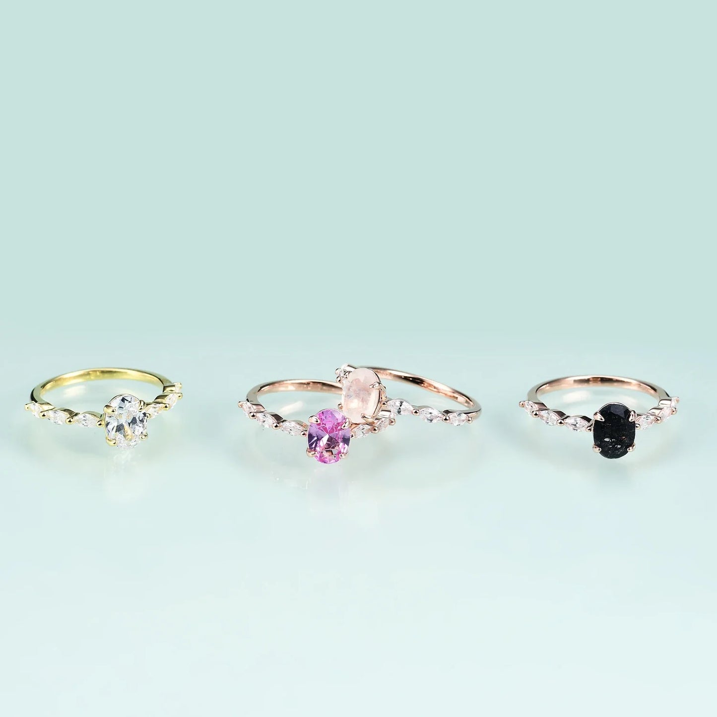 Vintage style black rutilated quartz engagement ring oval cut unique and cheap rose gold