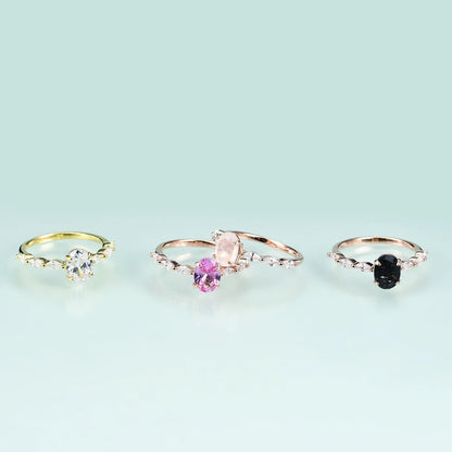 Vintage style black rutilated quartz engagement ring oval cut unique and cheap rose gold
