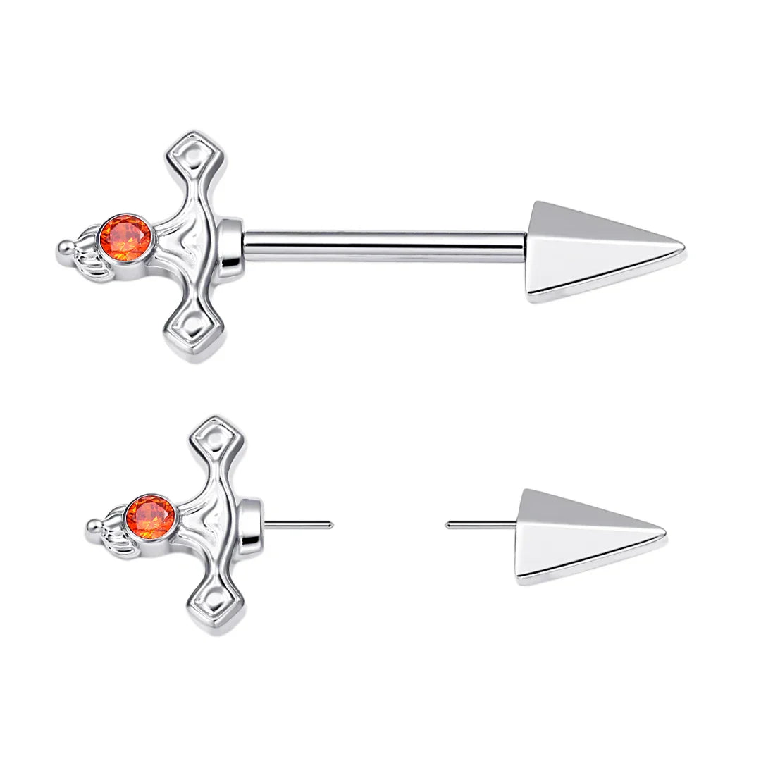Sword nipple rings black gold silver nipple bars sword nipple jewelry 14G titanium