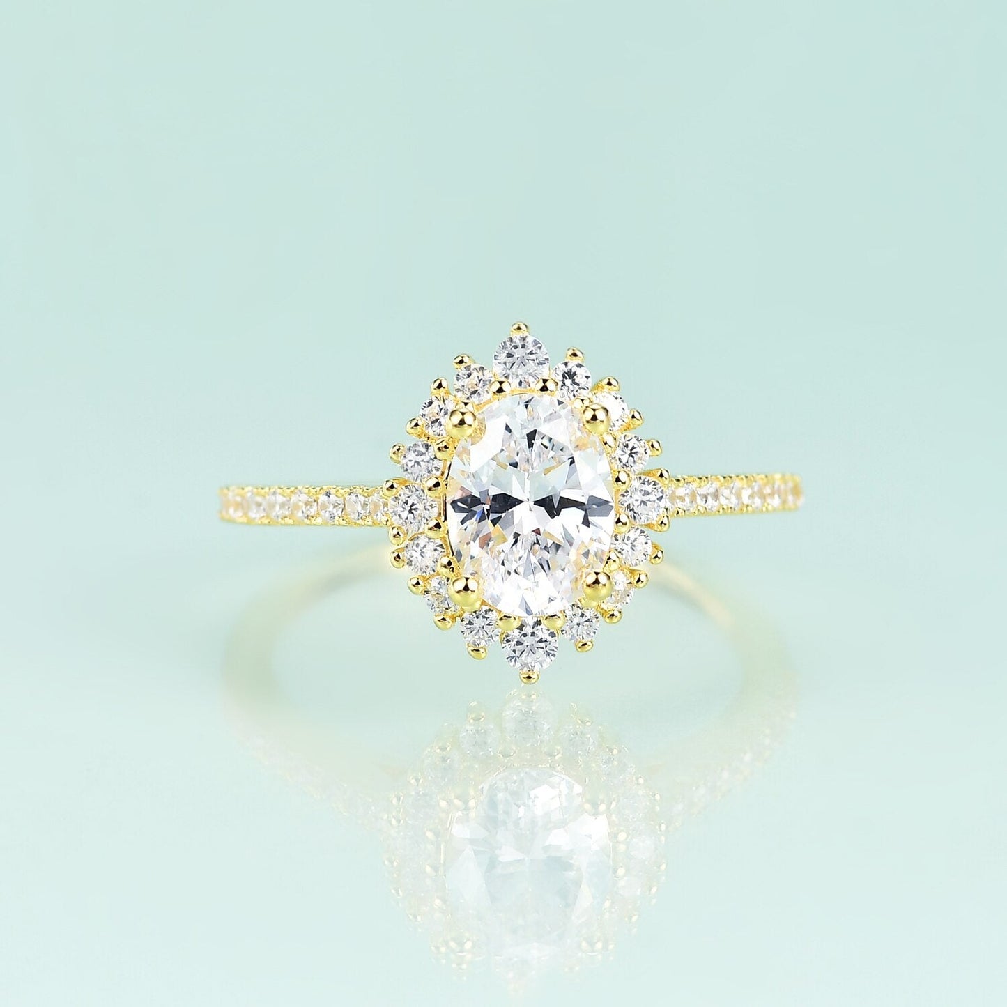 Moissanite engagement ring 14K yellow gold oval cut solitaire ring