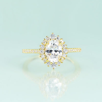 Moissanite engagement ring 14K yellow gold oval cut solitaire ring