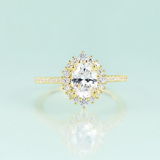 Moissanite engagement ring 14K yellow gold oval cut solitaire ring