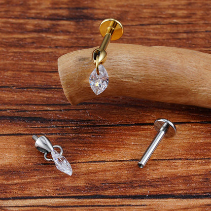 Dangle helix piercing with clear CZ titanium drop earring 16G conch piercing