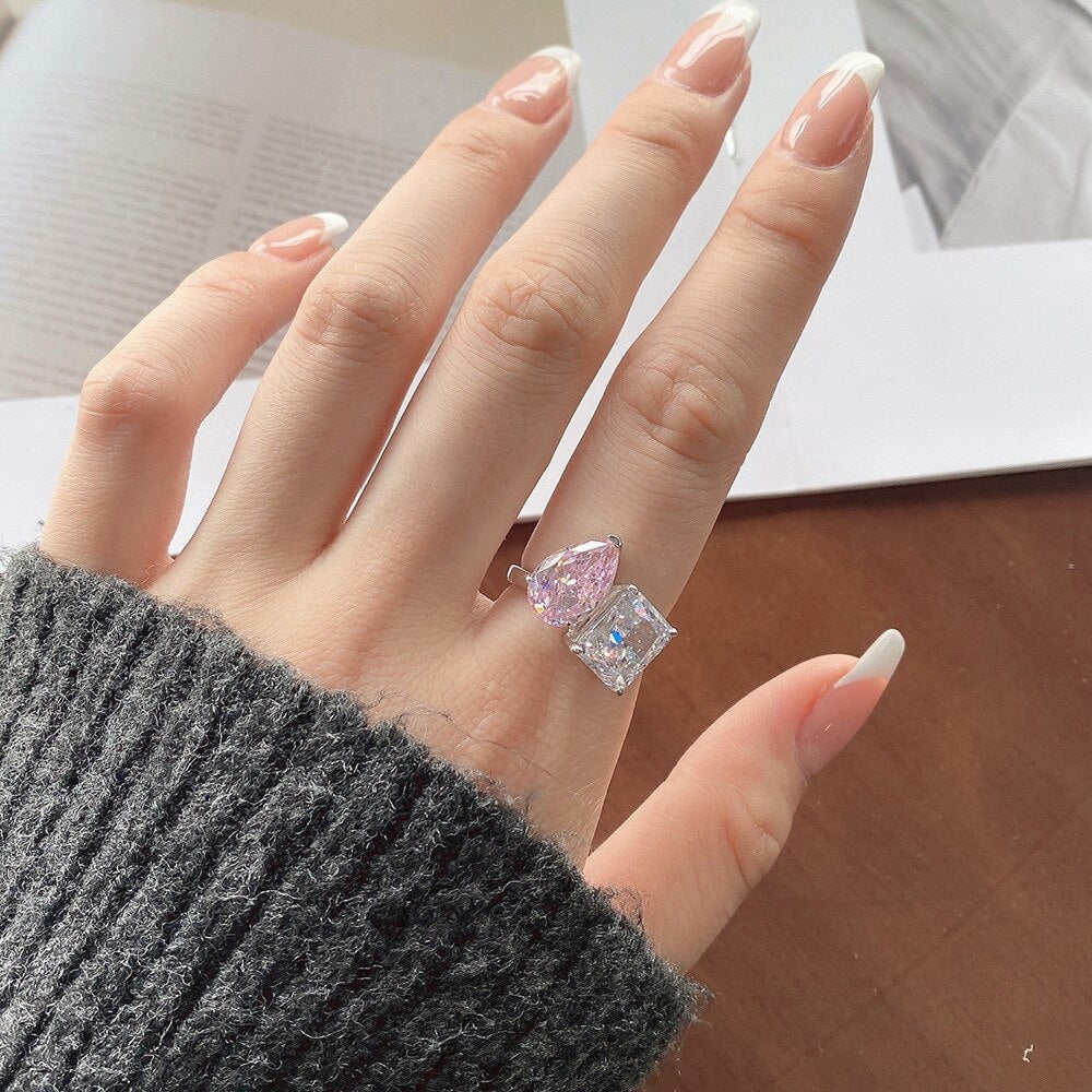 Moi et toi ring pink and clear engagement ring