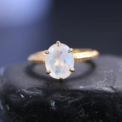 Real moonstone ring with an oval moonstone simple and dainty