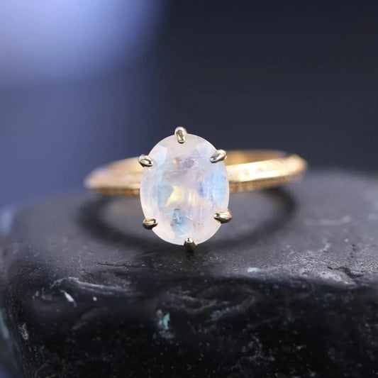 Real moonstone ring with an oval moonstone simple and dainty
