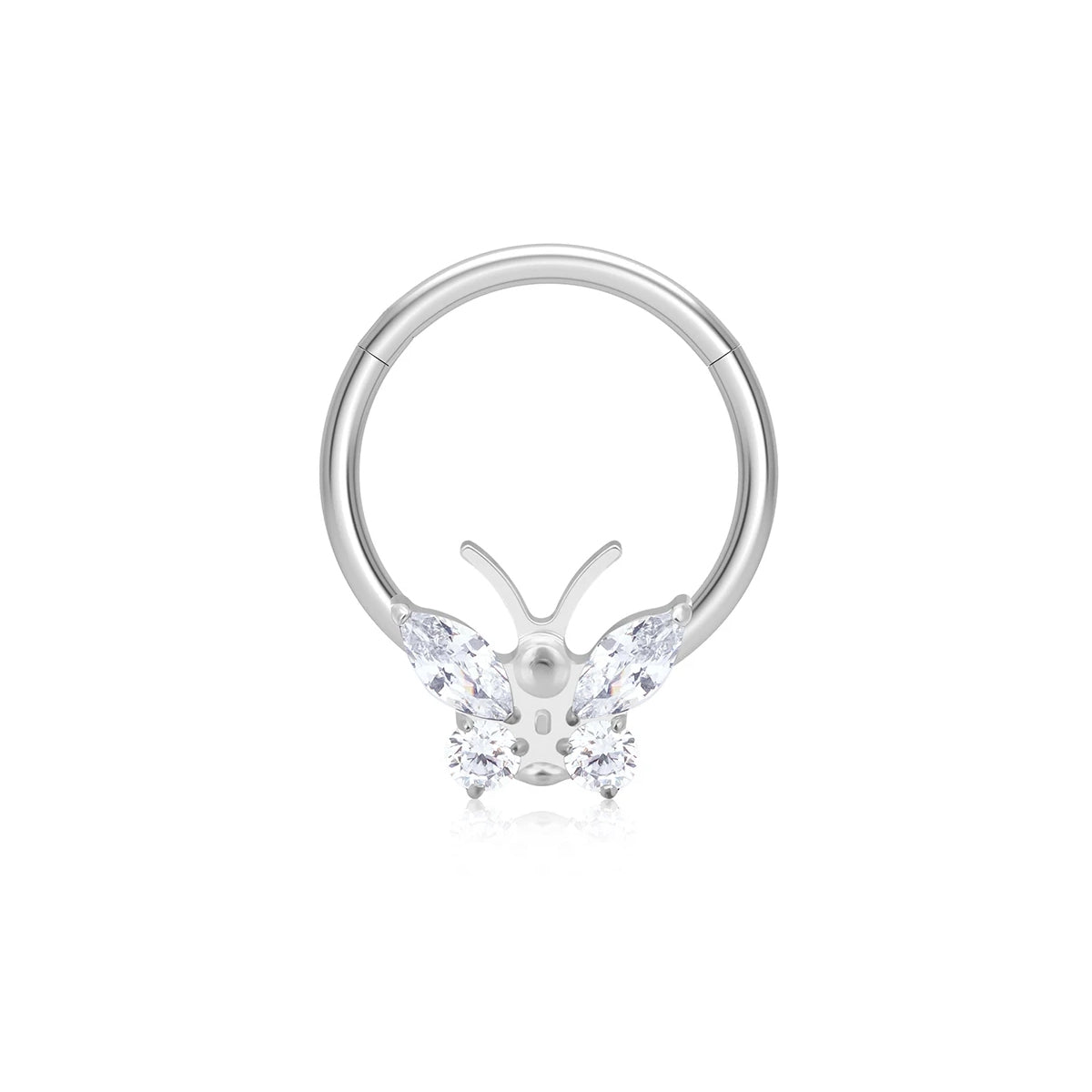 Butterfly nose ring gold silver with CZ stones septum piercing titanium nose clicker