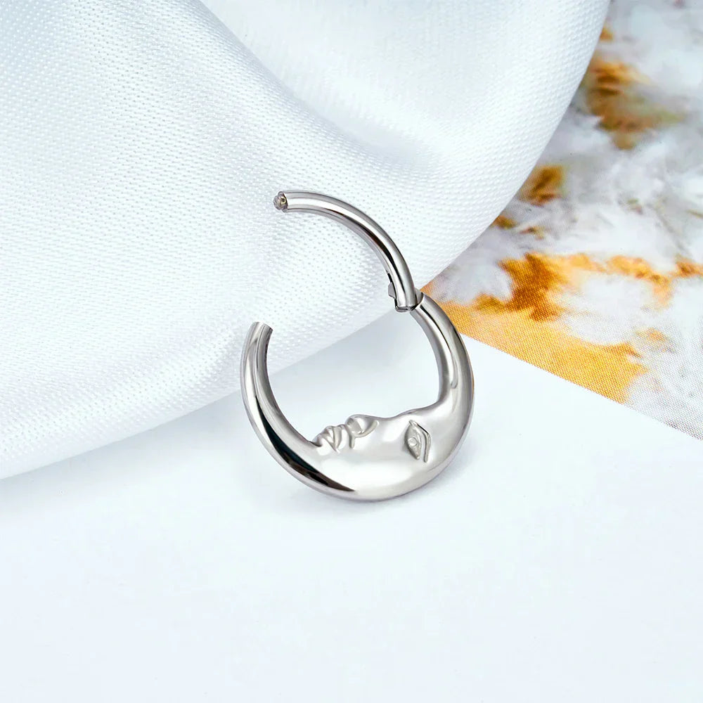 Moon daith ring in gold and silver titanium daith piercing septum ring