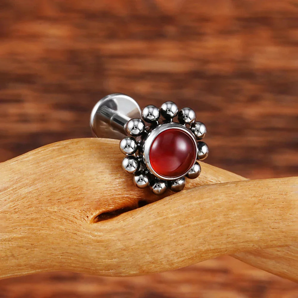 Cute medusa piercing with natural semi-precious gemstones titanium flower lip stud nose stud ear stud