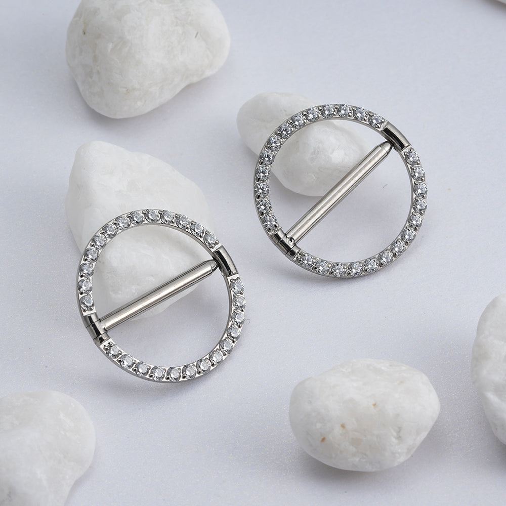 Nipple clicker ring gold and silver titanium 14G with CZ 1 piece