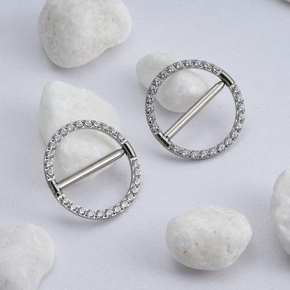 Nipple clicker ring gold and silver titanium 14G with CZ 1 piece