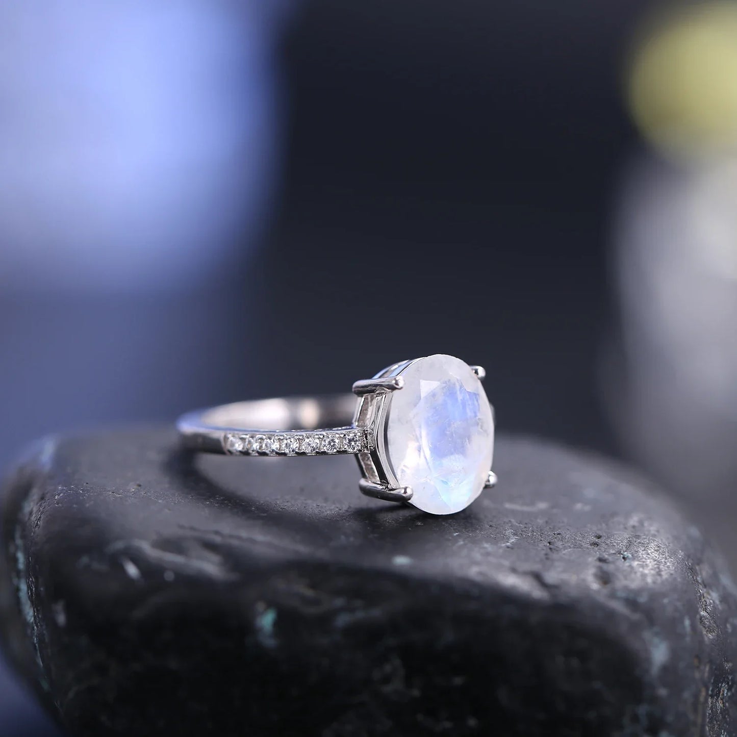 Sterling silver moonstone ring with diamond cz moonstone promise ring